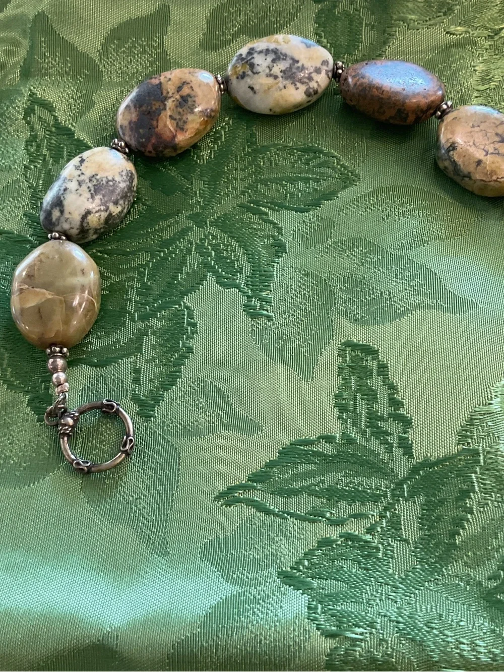 Handcrafted artesian bracelet with natural Jasper polished stones